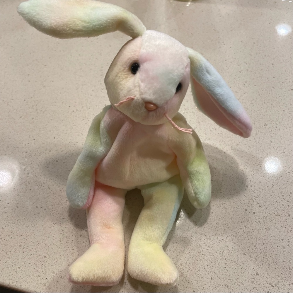 Rare hippie rabbit tie dye beanie baby 1998 1999 holographic tag errors mint